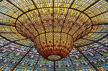 Palau de la Musica Catalana,detail of giant skylight, by Lluis Domenech i Montaner, Barcelona, Spain