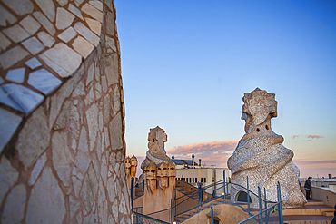 Rooftop Chimneys in Casa Mila, La Pedrera, Barcelona, Catalonia, Spain