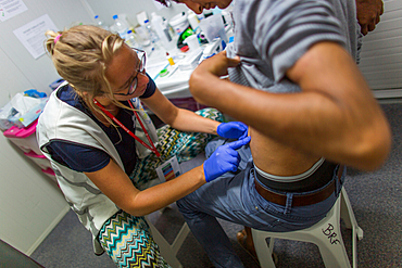 Mobile clinic for Syrian refugees in Moria camp, run by Boat Refugee Foundation in Lesbos, Greece