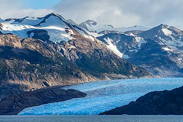 The Grey Glacier and Lago Grey in Torres del Paine National Park, a UNESCO World Biosphere Reserve in Chile in the Patagonia region of South America.