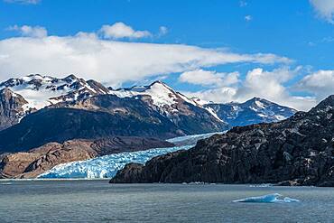 The Grey Glacier and Lago Grey in Torres del Paine National Park, a UNESCO World Biosphere Reserve in Chile in the Patagonia region of South America.