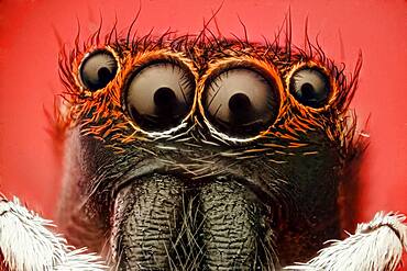 Jumping spider; about 5.00 species, making it the largest spider family. Those wonerfull eyes have evolved to make it a fierce predator