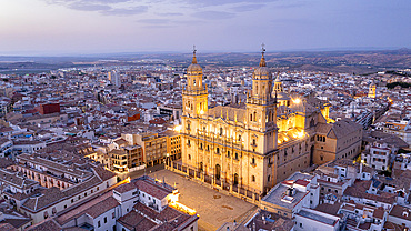 Jaen Cathedral at night, Jaen, Andalucia, Spain.