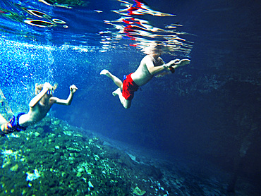 Gran Cenote de Tulum in Yucatan Peninsula, Quintana Roo, Mexico. There are thousands of cenotes dotted all over Mexico���s Yucatan Peninsula, and their existence is as much a defining characteristic of the region as is the distinct geological feature from which they result. Once revered by the ancient Mayans as sacred wells, they are now magnets for tourists, adventurers, and explorers alike.