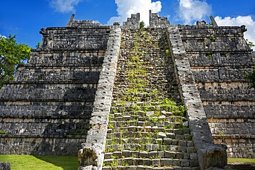 Stony stairs of tomb of the High Priest pyramid at Chichen Itza Archaeological Site in Yucatan Peninsula, Quintana Roo, Caribbean Coast, Mexico