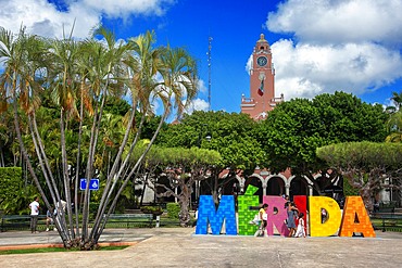 Merida Mexico - the Merida city sign in the Plaza Grande, Merida, the capital city of the Yucatan, Mexico Latin America