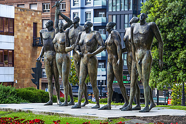 Sculptures called Concordia Monument designed by Esperanza d'Ors on Plaza Carbayon in Oviedo in Asturias region, Spain. Monumento a la Concordia, sculpture by Esperanza d'Ors, 1997, Plaza Carbayon, Oviedo Asturias Spain