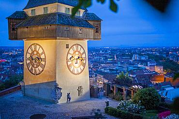 Clock tower on Schlossberg, castle hill, Graz, Austria