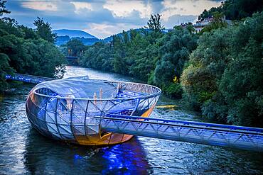 Murinsel, Mur Island on Mur River, Graz, Austria, Europe