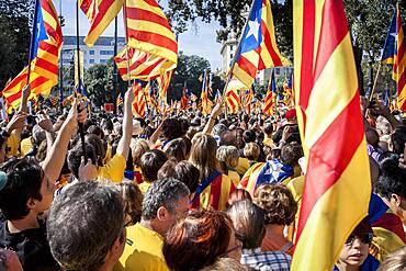 Political demonstration for the independence of Catalonia. Catalunya square.October 19, 2014. Barcelona. Catalonia. Spain.