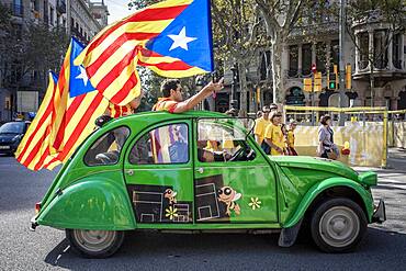 Political demonstration for the independence of Catalonia. Passeig de Gracia.October 19, 2014. Barcelona. Catalonia. Spain.