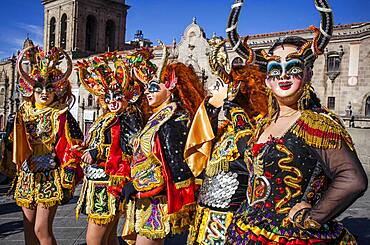 Fiesta del Gran Poder, Plaza San Francisco, in background San Francisco church, La Paz, Bolivia