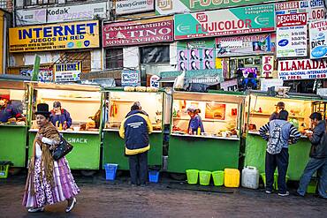 Street food stalls, in Avenida Mariscal Santa Cruz, La Paz, Bolivia