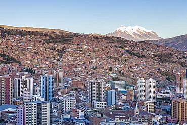 Panoramic view of the city, in background  Illimani mountain 6462 m, La Paz, Bolivia