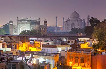 Taj Mahal and roofs of the city, Agra, India