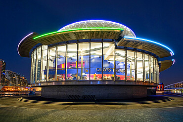 The Lowry Centre Theatre at night, Salford Quays, Salford, Manchester, England, United Kingdom, Europe