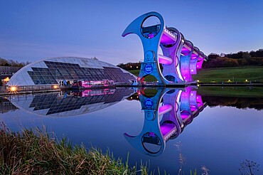 The Falkirk Wheel at night, Falkirk, Stirlingshire, Scotland, United Kingdom, Europe