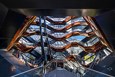 View from inside The Vessel, Hudson Yards, Manhattan, New York City, New York, United States of America, North America