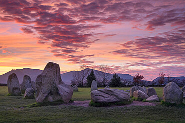 Castlerigg Stone Circle at sunset, near Keswick, Lake District National Park, UNESCO World Heritage Site, Cumbria, England, United Kingdom, Europe