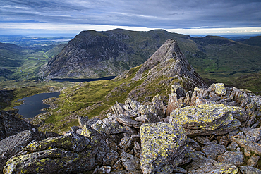 Tryfan and the Ogwen Valley viewed from Bristly Ridge, Eryri, Snowdonia National Park, Gwynedd, North Wales, United Kingdom, Europe