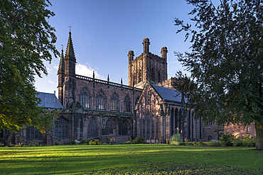 Evening light on Chester Cathedral, Chester, Cheshire, England, United Kingdom, Europe