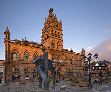 Chester Town Hall and the Celebration of Chester Sculpture, Northgate Street, Chester, Cheshire, England, United Kingdom, Europe