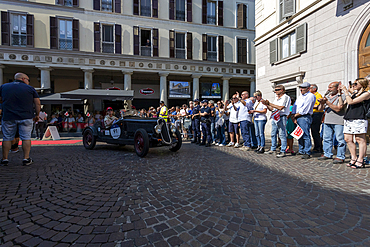 1000 Miglia, parade of historic cars between two wings of the crowd, Novara, Piedmont, Italy, Europe