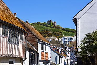 Courthouse Street, looking towards East Hill, Hastings Old Town, Hastings, East Sussex, England, United Kingdom, Europe