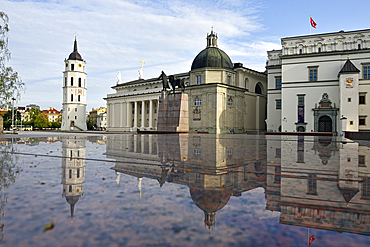 Cathedral reflected on a block of marble, UNESCO World Heritage Site, Vilnius, Lithuania, Europe