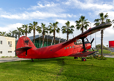 Red Nanchang Y-5, Chinese built Antonov An.2, former Albanian Air Force military plane, Tirana International Airport, Albania, Europe