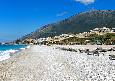 Tourist development construction building work, Drymades Beach, Dhermi, Albanian Riviera, Albania, Europe