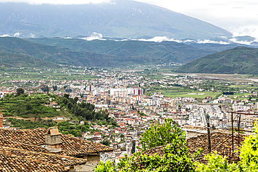 Raised view over city of Berat, Albania, Europe