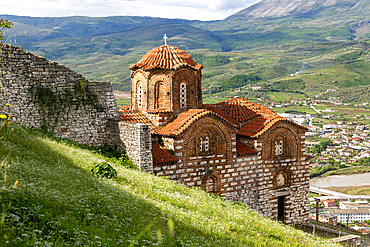 Byzantine architecture of Holy Trinity church, Citadel of Berat Castle, UNESCO World Heritage Site, Berat, Albania, Europe