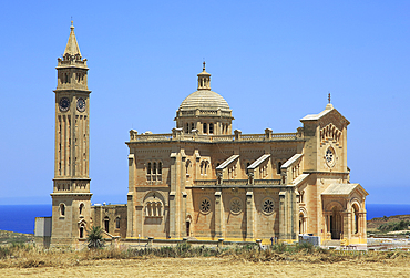 Romanesque architecture of basilica church, national pilgrimage shrine to the Virgin Mary, Ta Pinu, Gozo, Malta, Mediterranean, Europe