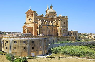 Romanesque architecture of basilica church, national pilgrimage shrine to the Virgin Mary, Ta Pinu, Gozo, Malta, Mediterranean, Europe