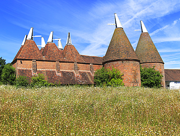 Historic oast house buildings at Sissinghurst Castle gardens, Kent, England, United Kingdom, Europe