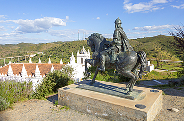 Horse and rider statue of Ibn Caci Moorish, prince and poet, village of Mertola, Baixo Alentejo, Portugal