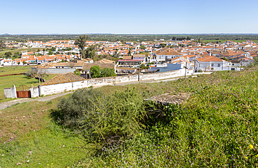 View over village of traditional Portuguese whitewashed cottage houses, Mourao, Alentejo Central, Evora district, Portugal, southern Europe