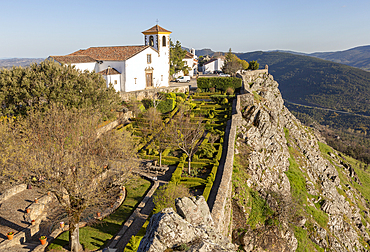 Formal garden, historic castle, medieval village of Marvao, Portalegre district, Alto Alentejo, Portugal, Europe