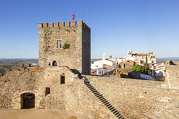 Historic walled castle in hilltop village of Monsaraz, Alto Alentejo, Portugal, Europe