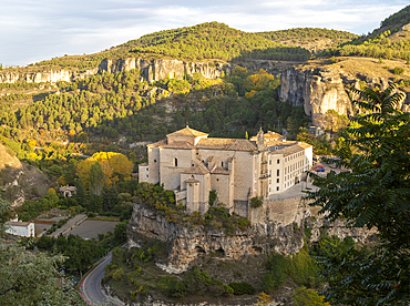 Parador de Cuenca, Saint Paul monastery church building, Rio Huecar river gorge, Cuenca, Castille La Mancha, Spain, Europe