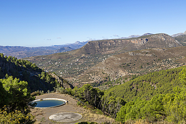 View west from Area Recreativa El Alcazar, Sierra Tejeda Natural Park, Alcaucin, Axarquia, Andalusia, Spain, Europe