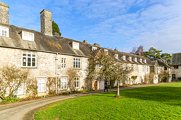 Historic medieval buildings in courtyard of Great Hall, Dartington Hall estate, south Devon, England, United Kingdom, Europe