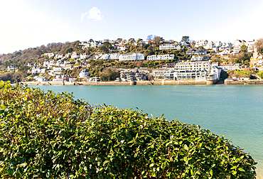 View of Salcombe from across the estuary, Devon, England, United Kingdom, Europe