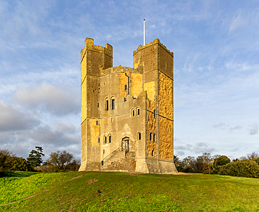 Yellow rendering on stonework conservation project, Orford Castle, Suffolk, England, United Kingdom, Europe