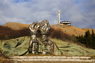 Burning torch sculpture Buzludzha monument former communist party headquarters, Bulgaria, eastern Europe