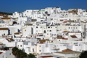 Pueblo blanco historic village whitewashed houses on hillside, Vejer de la Frontera, Cadiz Province, Spain