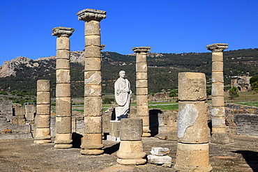 Statue of Emperor Trajan in the forum, Baelo Claudia Roman site, Cadiz Province, Spain