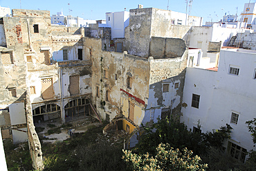 View over city centre internal courtyard with some building dereliction, Cadiz, Spain