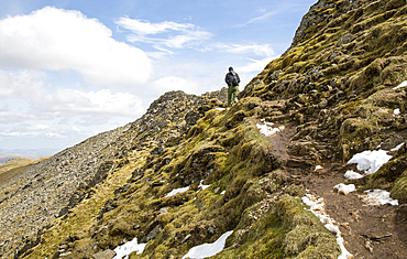 Striding Edge arete and Helvellyn mountain peak, Lake District, Cumbria, England, UK